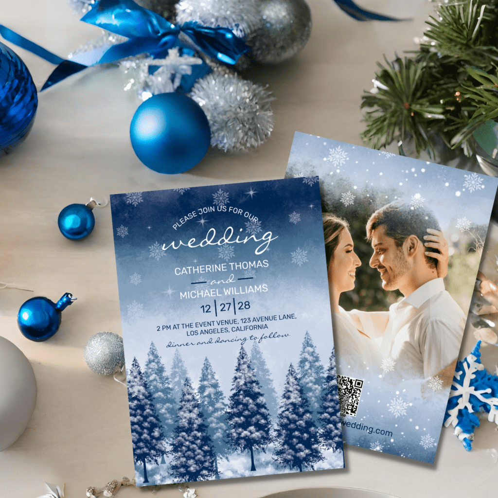 winter wonderland pine trees navy blue wedding. Wedding color trends