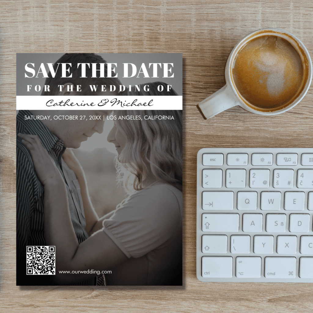qr code save the date invitation magazine cover photo save the date invitation with QR code