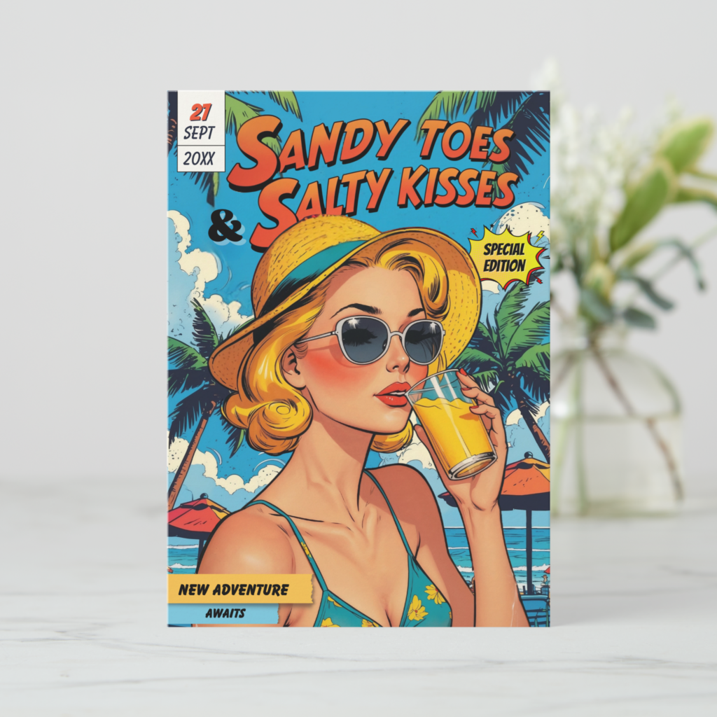 Retro Comic Book Cover Tropical Bridal Brunch Invitation