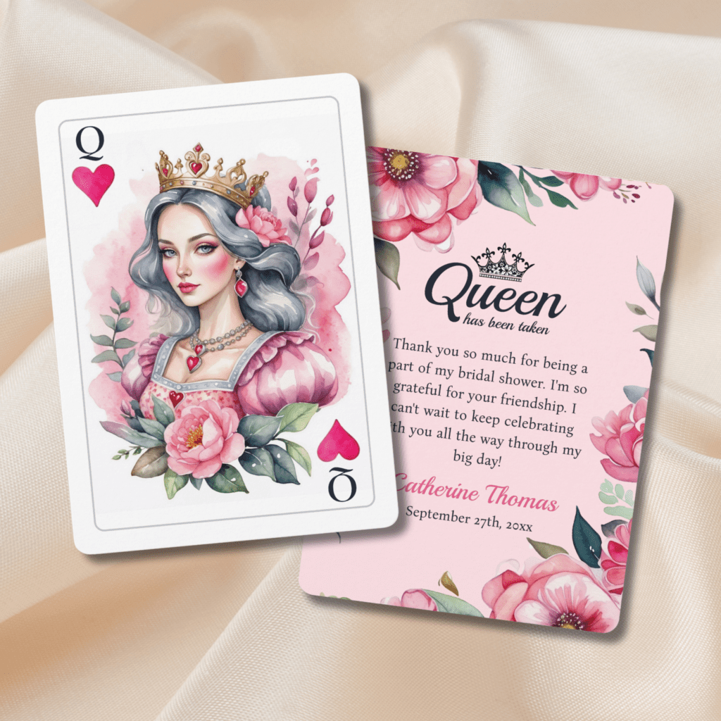 playing card bridal shower thank you card
