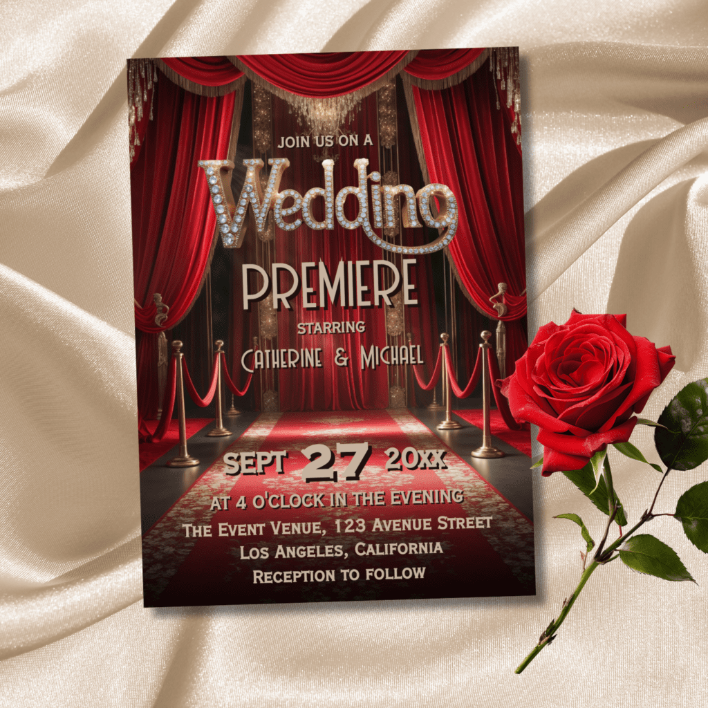hollywood red carpet glamorous wedding invitation