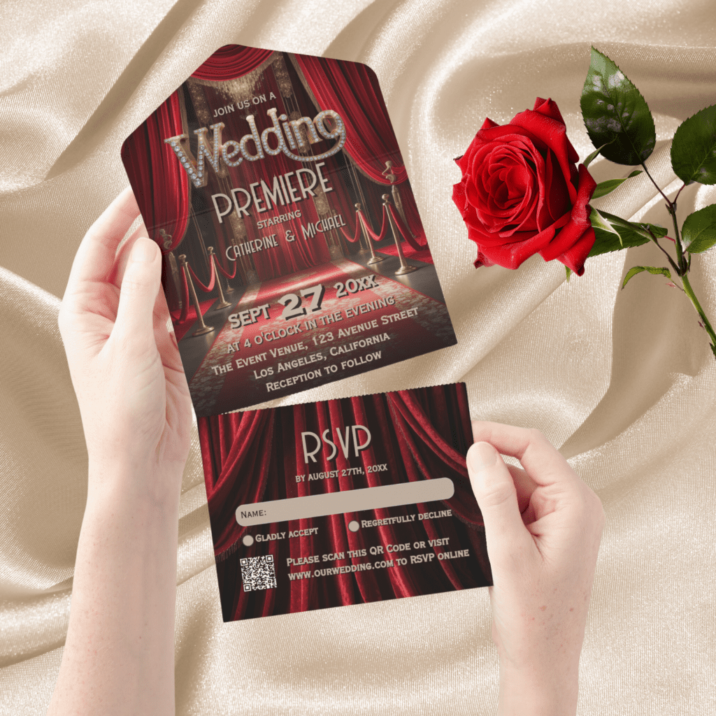 hollywood red carper movie theme wedding invitation