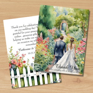 watercolor garden wedding thank you card
